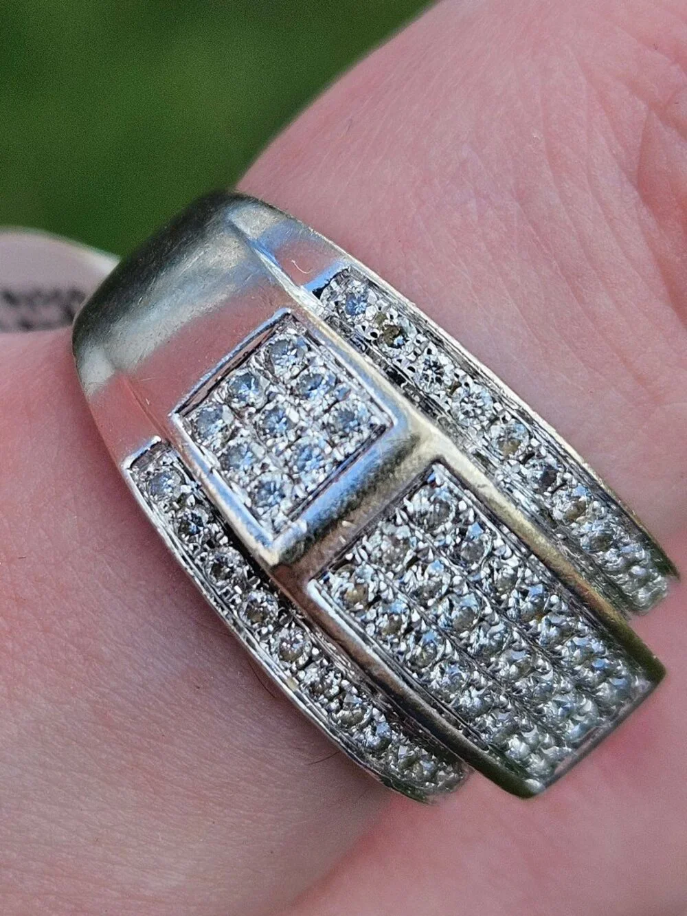 10K White Gold Pave Round Cut Diamond Wide Band Cocktail Ring 12mm Size 8